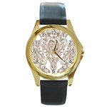 beautiful gold floral pattern Round Gold Metal Watch Front