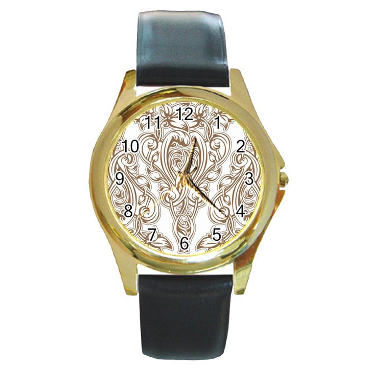 beautiful gold floral pattern Round Gold Metal Watch