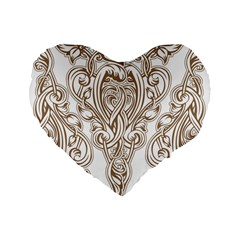 Beautiful Gold Floral Pattern Standard 16  Premium Flano Heart Shape Cushions by NouveauDesign