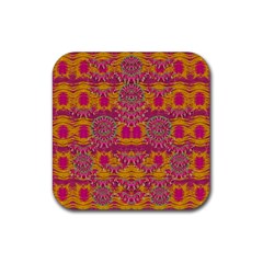 Fern Landscape In Harmony With Bleeding Hearts Fantasy Art Rubber Coaster (square)  by pepitasart