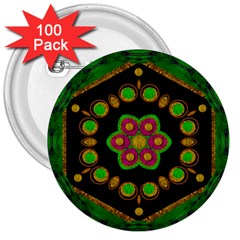 Magic Of Life A Orchid Mandala So Bright 3  Buttons (100 Pack)  by pepitasart