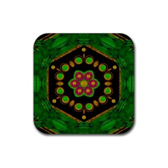 Magic Of Life A Orchid Mandala So Bright Rubber Coaster (square)  by pepitasart