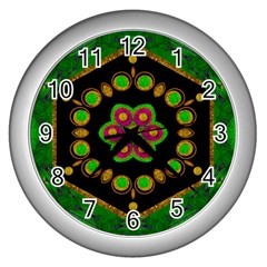 Magic Of Life A Orchid Mandala So Bright Wall Clocks (silver)  by pepitasart