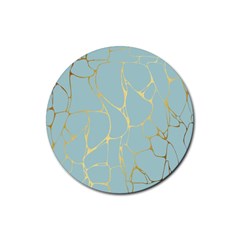 Mint,gold,marble,pattern Rubber Coaster (round)  by NouveauDesign