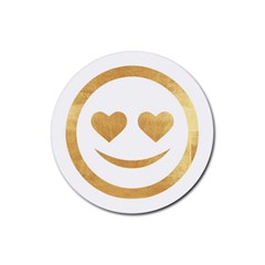 Gold Smiley Face Rubber Coaster (round)  by NouveauDesign