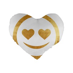 Gold Smiley Face Standard 16  Premium Heart Shape Cushions by NouveauDesign