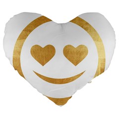 Gold Smiley Face Large 19  Premium Heart Shape Cushions by NouveauDesign