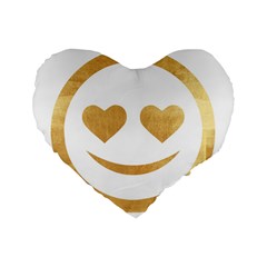 Gold Smiley Face Standard 16  Premium Flano Heart Shape Cushions by NouveauDesign