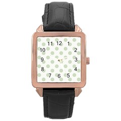 Green Dots Modern Pattern Paper Rose Gold Leather Watch  by Celenk