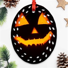 Pumpkin Helloween Face Autumn Ornament (oval Filigree) by Celenk