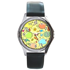 Cute Sketch Child Graphic Funny Round Metal Watch by Celenk