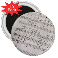 Sheet Music Paper Notes Antique 3  Magnets (10 Pack)  by Celenk