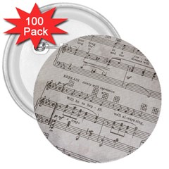 Sheet Music Paper Notes Antique 3  Buttons (100 Pack)  by Celenk