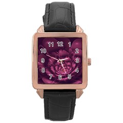 Fractal Blossom Flower Bloom Rose Gold Leather Watch  by Celenk