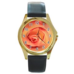 Rose Orange Rose Blossom Bloom Round Gold Metal Watch by Celenk