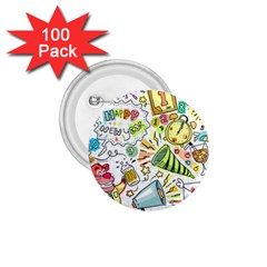 Doodle New Year Party Celebration 1 75  Buttons (100 Pack)  by Celenk