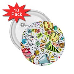 Doodle New Year Party Celebration 2 25  Buttons (10 Pack)  by Celenk