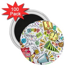 Doodle New Year Party Celebration 2 25  Magnets (100 Pack)  by Celenk