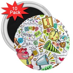 Doodle New Year Party Celebration 3  Magnets (10 Pack)  by Celenk