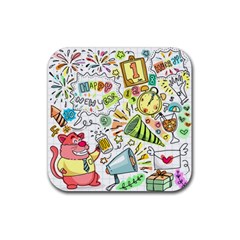 Doodle New Year Party Celebration Rubber Coaster (square)  by Celenk