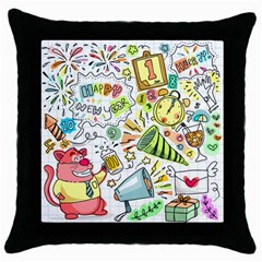 Doodle New Year Party Celebration Throw Pillow Case (black) by Celenk