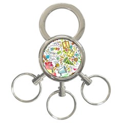 Doodle New Year Party Celebration 3-ring Key Chains by Celenk