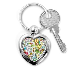 Doodle New Year Party Celebration Key Chains (heart)  by Celenk