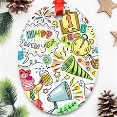 Doodle New Year Party Celebration Oval Ornament (two Sides) by Celenk