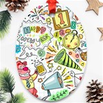 Doodle New Year Party Celebration Oval Ornament (Two Sides) Front