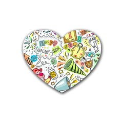 Doodle New Year Party Celebration Heart Coaster (4 Pack)  by Celenk