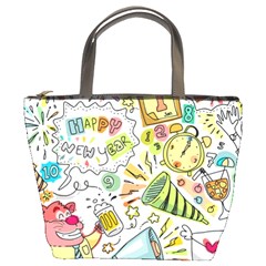 Doodle New Year Party Celebration Bucket Bags by Celenk