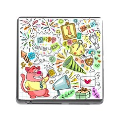 Doodle New Year Party Celebration Memory Card Reader (square) by Celenk