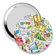 Doodle New Year Party Celebration 3  Handbag Mirrors by Celenk