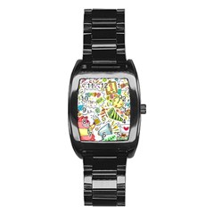 Doodle New Year Party Celebration Stainless Steel Barrel Watch by Celenk