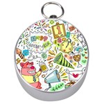 Doodle New Year Party Celebration Silver Compasses Front