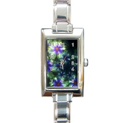 Fractal Painting Blue Floral Rectangle Italian Charm Watch by Celenk