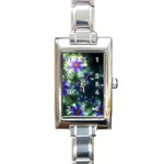 Fractal Painting Blue Floral Rectangle Italian Charm Watch Front