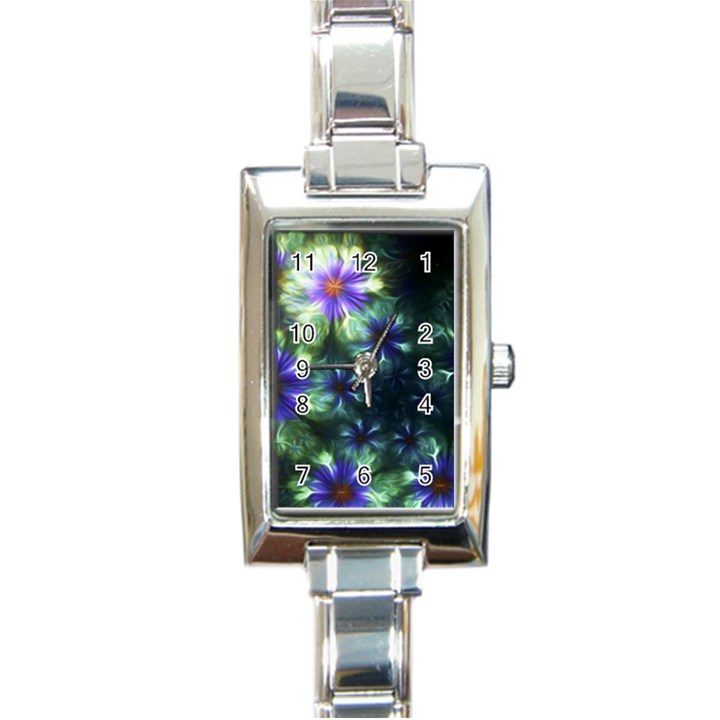 Fractal Painting Blue Floral Rectangle Italian Charm Watch