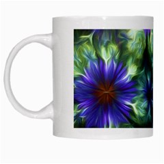 Fractal Painting Blue Floral White Mugs by Celenk