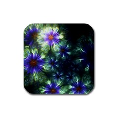 Fractal Painting Blue Floral Rubber Square Coaster (4 Pack)  by Celenk