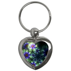 Fractal Painting Blue Floral Key Chains (heart)  by Celenk