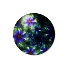 Fractal Painting Blue Floral Rubber Round Coaster (4 Pack)  by Celenk