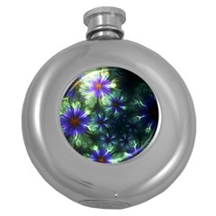 Fractal Painting Blue Floral Round Hip Flask (5 Oz) by Celenk