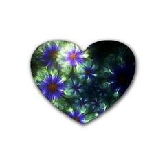 Fractal Painting Blue Floral Rubber Coaster (heart)  by Celenk