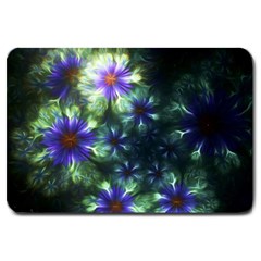 Fractal Painting Blue Floral Large Doormat  by Celenk