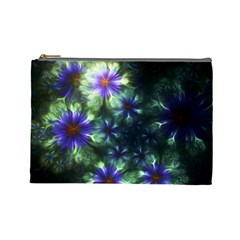 Fractal Painting Blue Floral Cosmetic Bag (large)  by Celenk