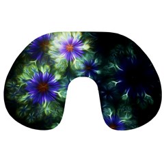 Fractal Painting Blue Floral Travel Neck Pillows by Celenk