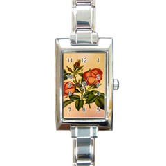 Vintage Flowers Floral Rectangle Italian Charm Watch by Celenk