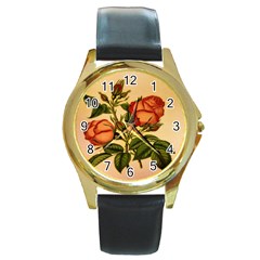 Vintage Flowers Floral Round Gold Metal Watch by Celenk