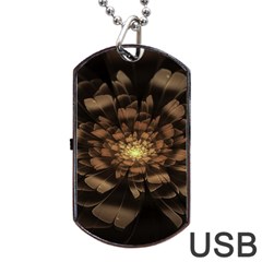 Fractal Flower Floral Bloom Brown Dog Tag Usb Flash (two Sides)